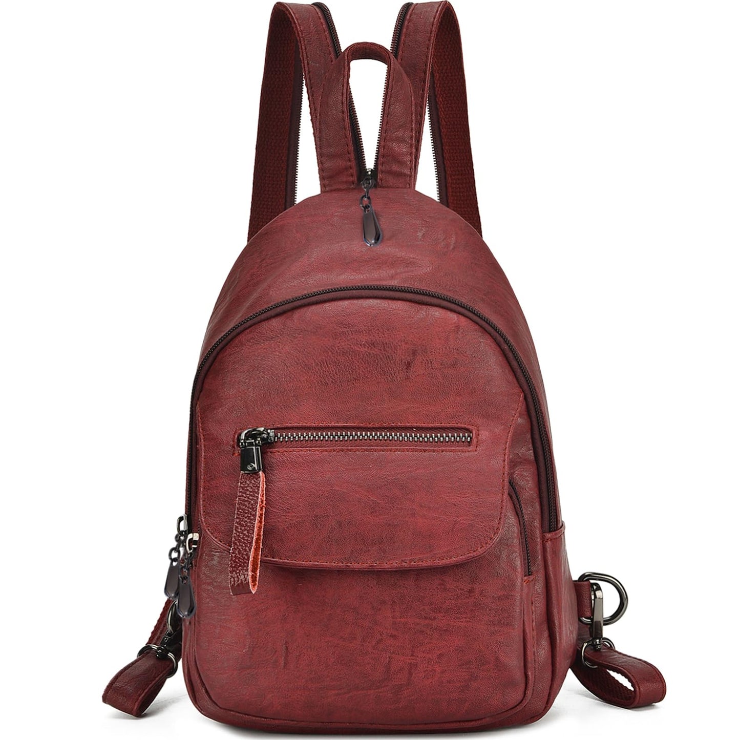 Small Backpack Purse for Women Fashion PU Leather Backpack Convertible Ladies Sling Bag Red Wine