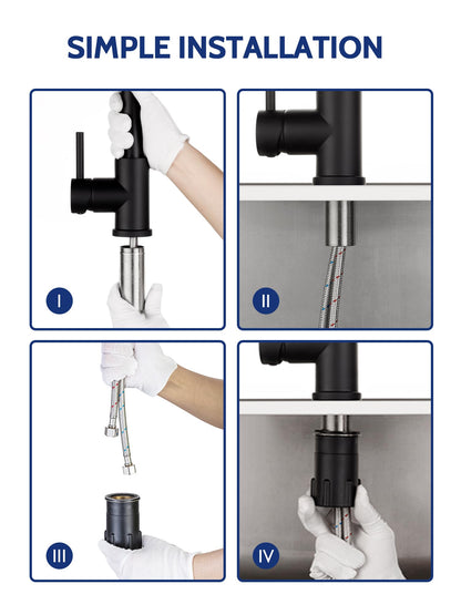 Kitchen Faucet with Pull Down Sprayer, High Arc Single Handle Stainless Steel Kitchen Sink Faucet with Sprayer for Rv Camper, Matte Black