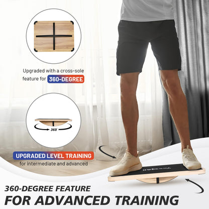 Yes4All 360 Degree Rotation Rocker Wooden Balance Board, Anti-Slip Wobble Board for Physical Therapy, Advanced Balance Training & Fitness Exercises