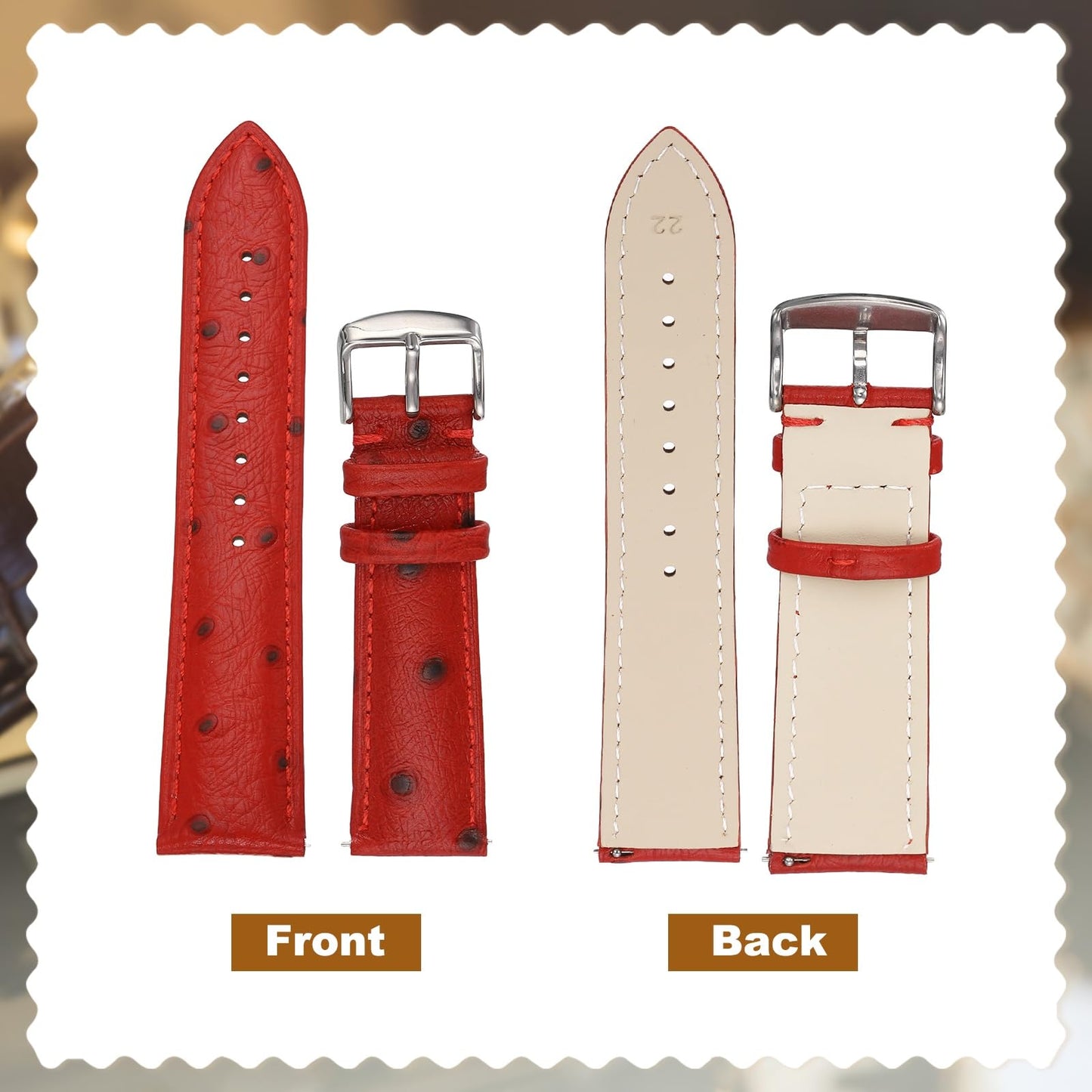 HARFINGTON Watch Band 22mm Width Vintage Top Grain Leather Quick Release Watch Strap Wristband Replacement Bands with Buckle Pin for Men Women Gifts, Silver-Red