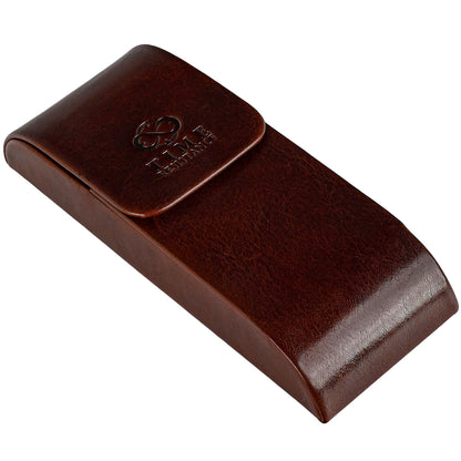 Time Resistance Leather Glasses Case - Hard Shell Leather Glasses Case - Made in Italy (Brown)