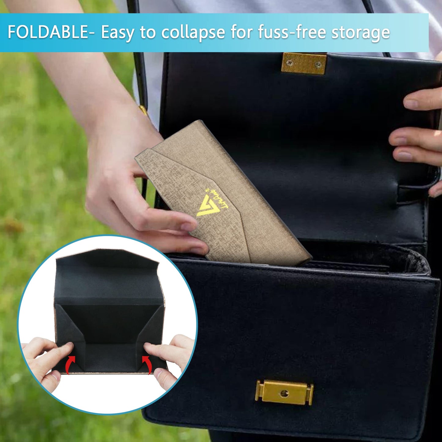 LifeArt Eyeglasses Case - Foldable Holder Well Protected Easy to Carry- Matte Leather & Magnet Closure for Reading, School, Office