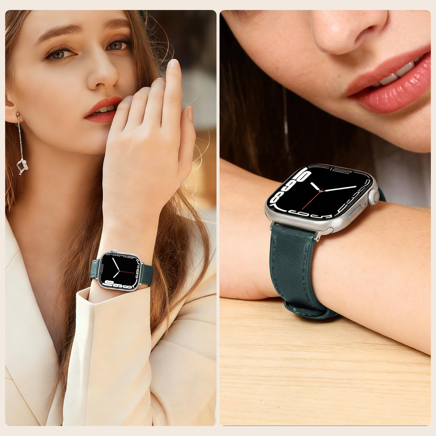 Soft Top-Grain Leather Watch Band Men Women, Compatible with All Apple Watch Series, Breathable, Sweat-Resistant iWatch Strap