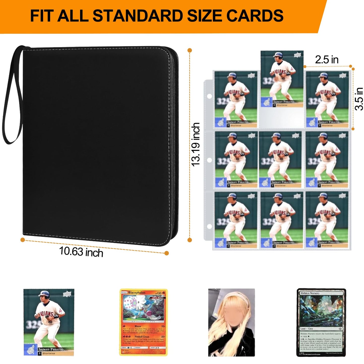 9 Pocket Card Binder, Premium Zip Trading Card Binder, 900 Double Sided Pocket PU Collection Binder Folder Card Album Holder, Collector Album, Card Folder for Pokemon, MTG, TCG, Sports Cards