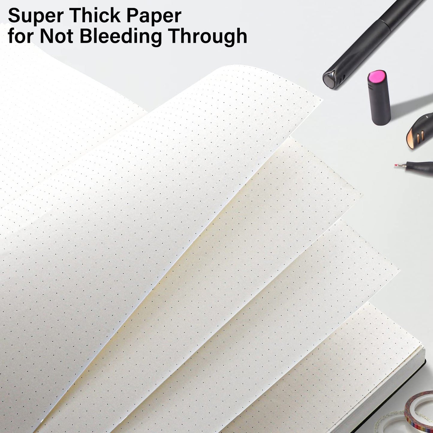 Notebook Journal, Dotted Journal, 8.5" x 11", 400 Pages Dot Grid Notebook, No Bleed Thick Paper, Leather Journal for Bullet Journaling, Work, School, Notes, 125pcs Sticky Tabs, Inner Pocket, Brown