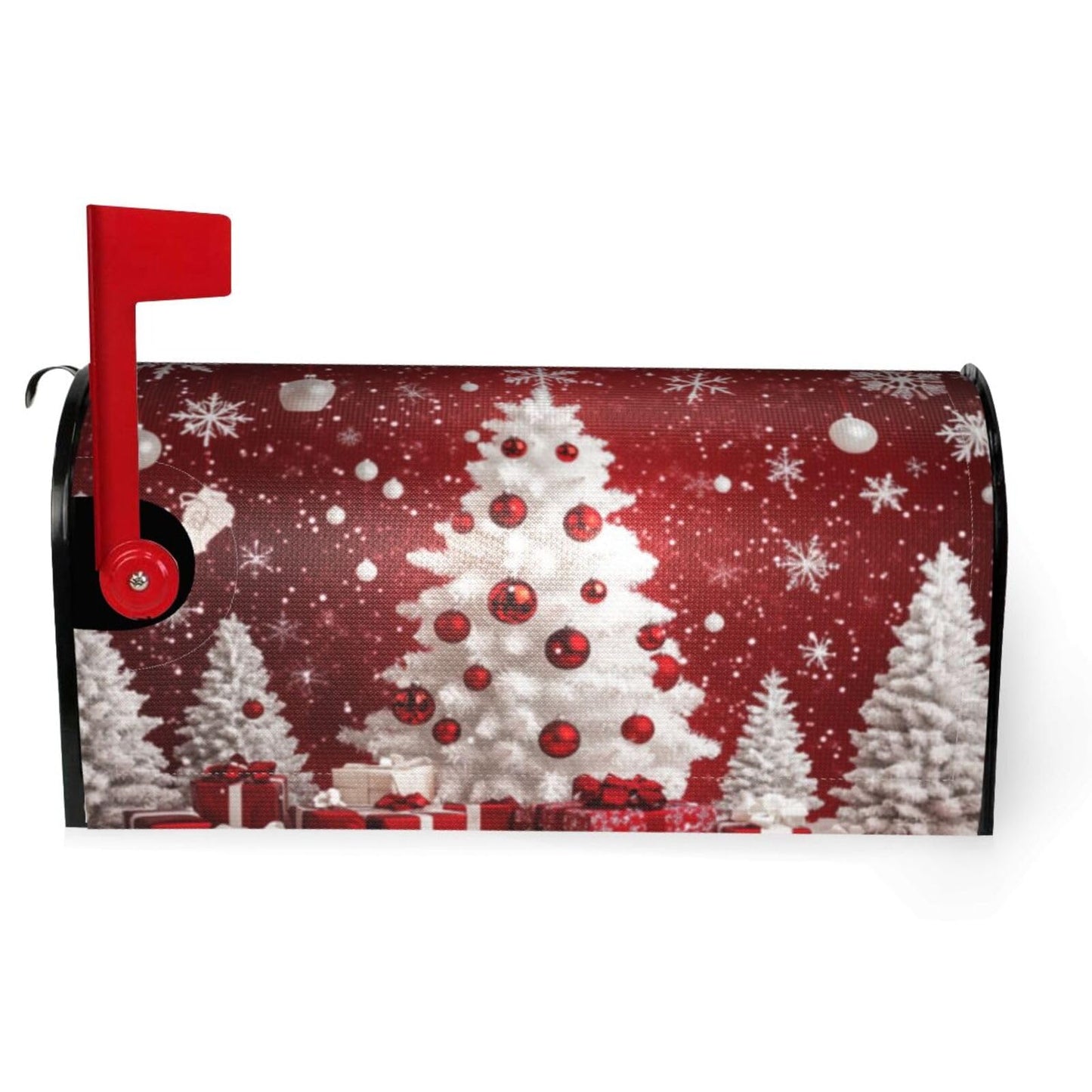 Festive Magnetic Mailbox Cover Red Christmas Tree Pattern Outdoor Mailbox Protector Holiday Seasonal Decorative Garden Yard Home Large Size 25.5 x 21 Inch