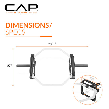 CAP Barbell Olympic Trap Bar, Hex Bar, Shrug Bar, Deadlift Bar, White