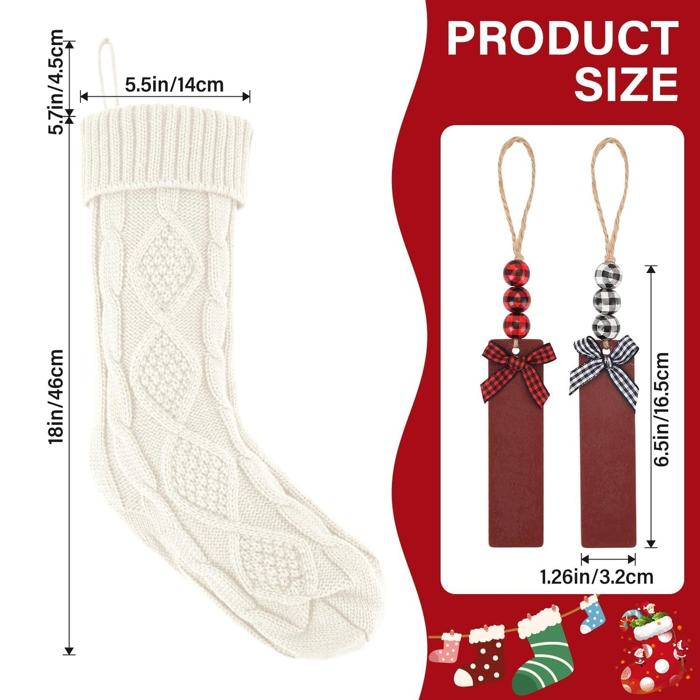 DigiGlow 6PACK 18Inch Cable Knitted Christmas Stockings, Personalized Hanging Stockings for Holiday Party, Christmas Tree, and Family Home Decor in Red, White, Green