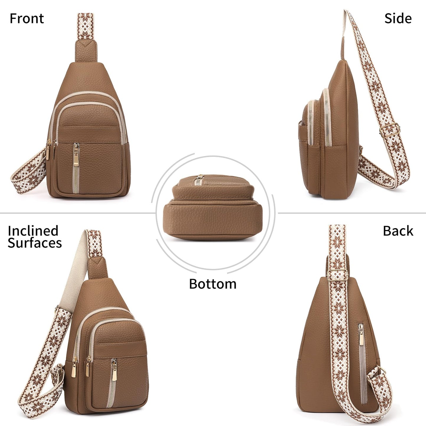 FALAN MULE Small Crossbody Sling Bags Fanny Packs Leather Purses Chest Bag for Women (Khaki)