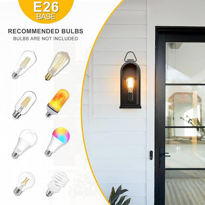 Vintage Outdoor Wall Light Fixture (1 Pcs) - Matte Black Porch Lantern/Exterior Wall Sconce, Glass Shade, Sturdy Metal Frame, Waterproof & Anti-Rust, Fit for Entryway/Garage/Patio/Doorway, E26 Socket