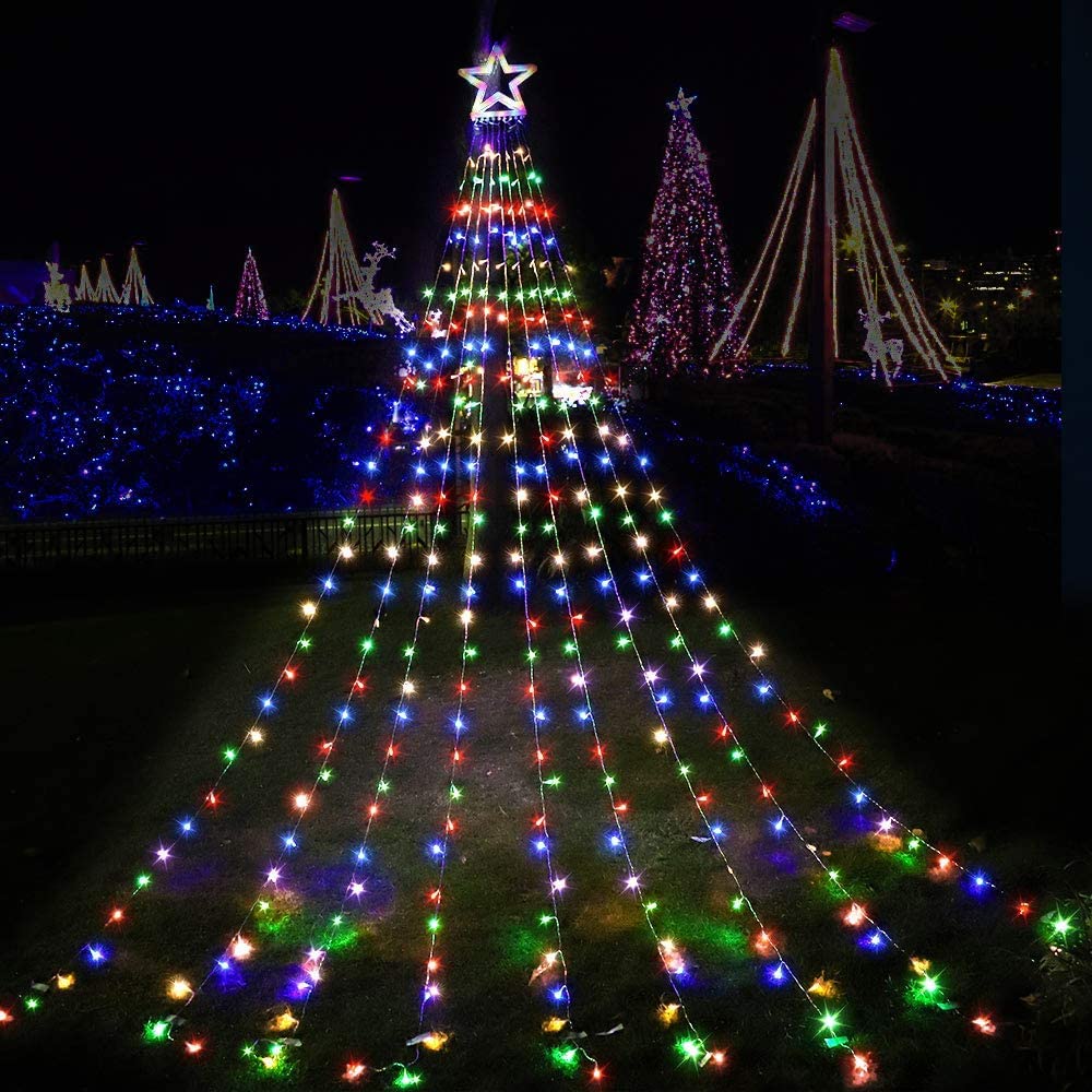 (New) Christmas Decorations Star String Lights, 320 LED Christmas Light Outdoor Yard Decorations Tree Light with 13" Star,Hanging Fairy Twinkle Light for Xmas New Year Holiday Party