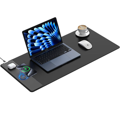 TopMade Wireless Charging Mouse Pad, Waterproof Gaming Mousepad with Ultra-Smooth Surface, Non-Slip Base, 31.5"x15.75" XXL Large Desk Pad, Classic Black Computer Desk Mat for MacBook, PC, Laptop