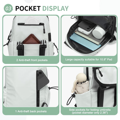 SUIKIHUM Small Backpack for Women Men, Convertible Crossbody Bags with USB Charge Port, Lightweight Casual Sling Shoulder for Outdoor Travel (Beige)