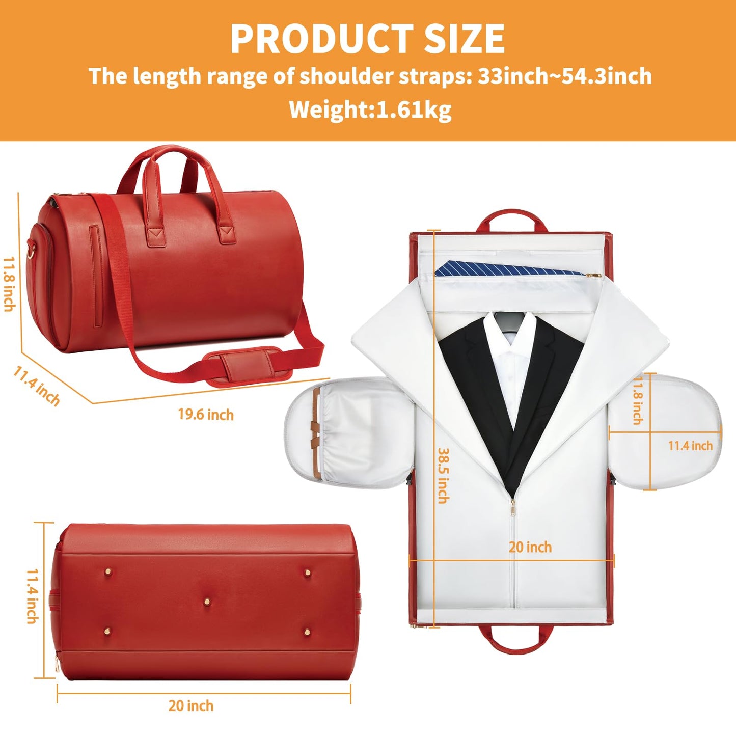 Leather Garment Bag Women, Carry on Garment Bag for Travel Convertible Garment Duffel Bag 2 in 1 Waterproof Foldable Travel Suit Bag Weekender Bag with Shoe Pouch