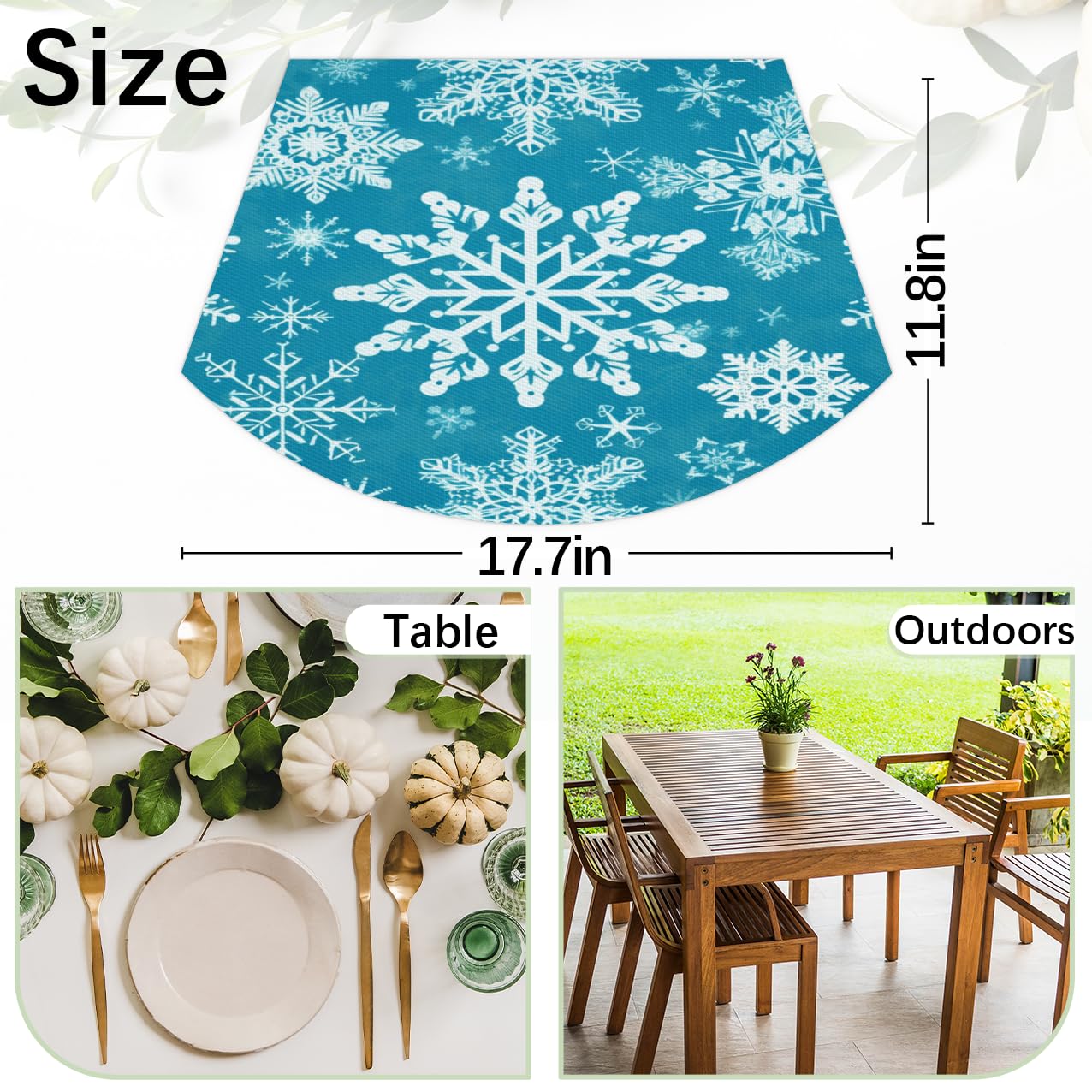 Christmas Placemats Set of 4 Winter Snowflake Wedge Placemat Round Christmas Placemats with Centerpiece Washable Heat Resistant Holiday Place Mat Table Mats for Dining Table Decor