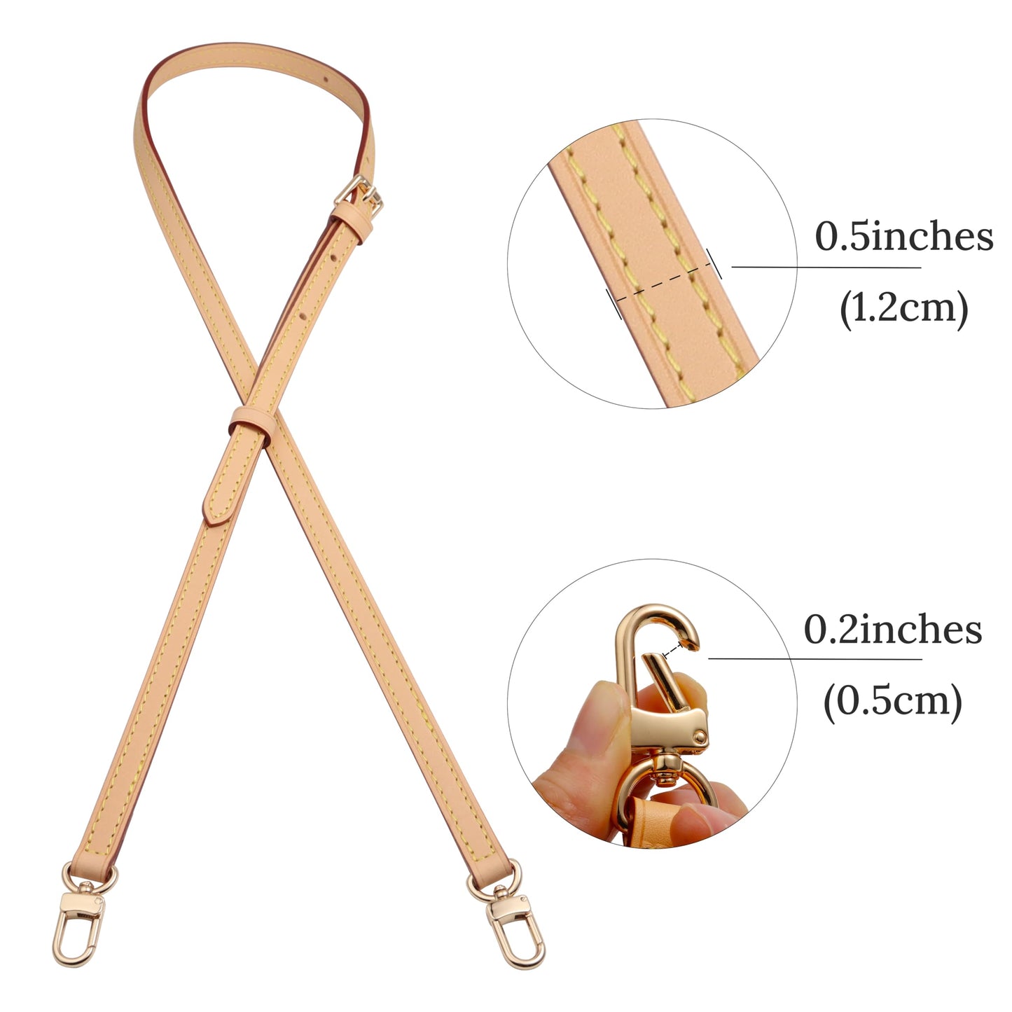 COLSEEY Genuine Vachetta Leather Crossbody strap Genuine leather Adjustable Replacement Strap for Shoulder Bag Handbag Purse(0.47 Inch Width Adjustalbe)