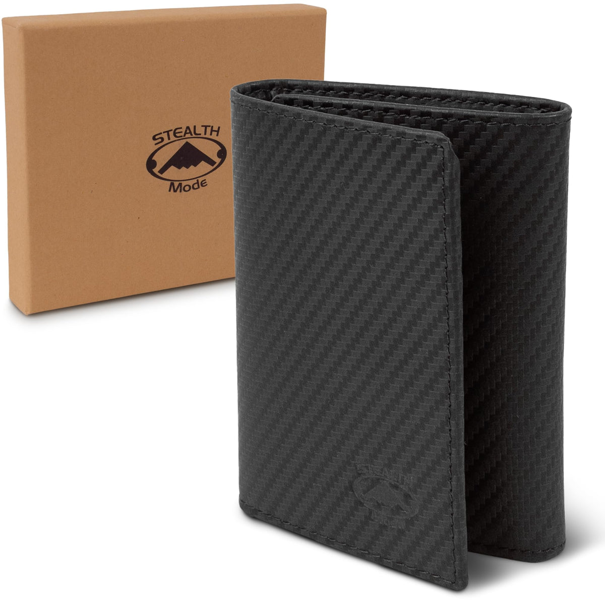 Stealth Mode Trifold Leather Wallet for Men with RFID Blocking (Carbon Fiber)