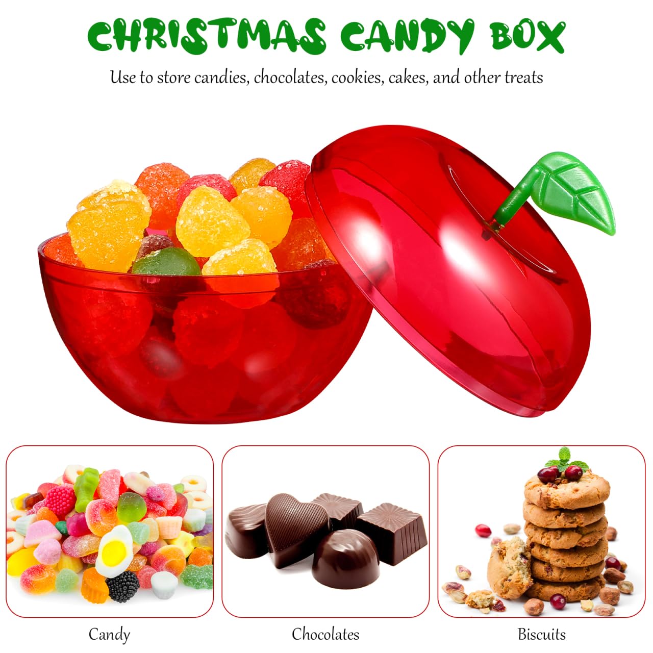 Cabilock 12 Pack Plastic Apple Shaped Candy Containers - Food-Grade Apple Boxes for Teachers Appreciation Present, Bulk Candy Jars with Lids for School Classroom, Party Favors, Christmas Decor