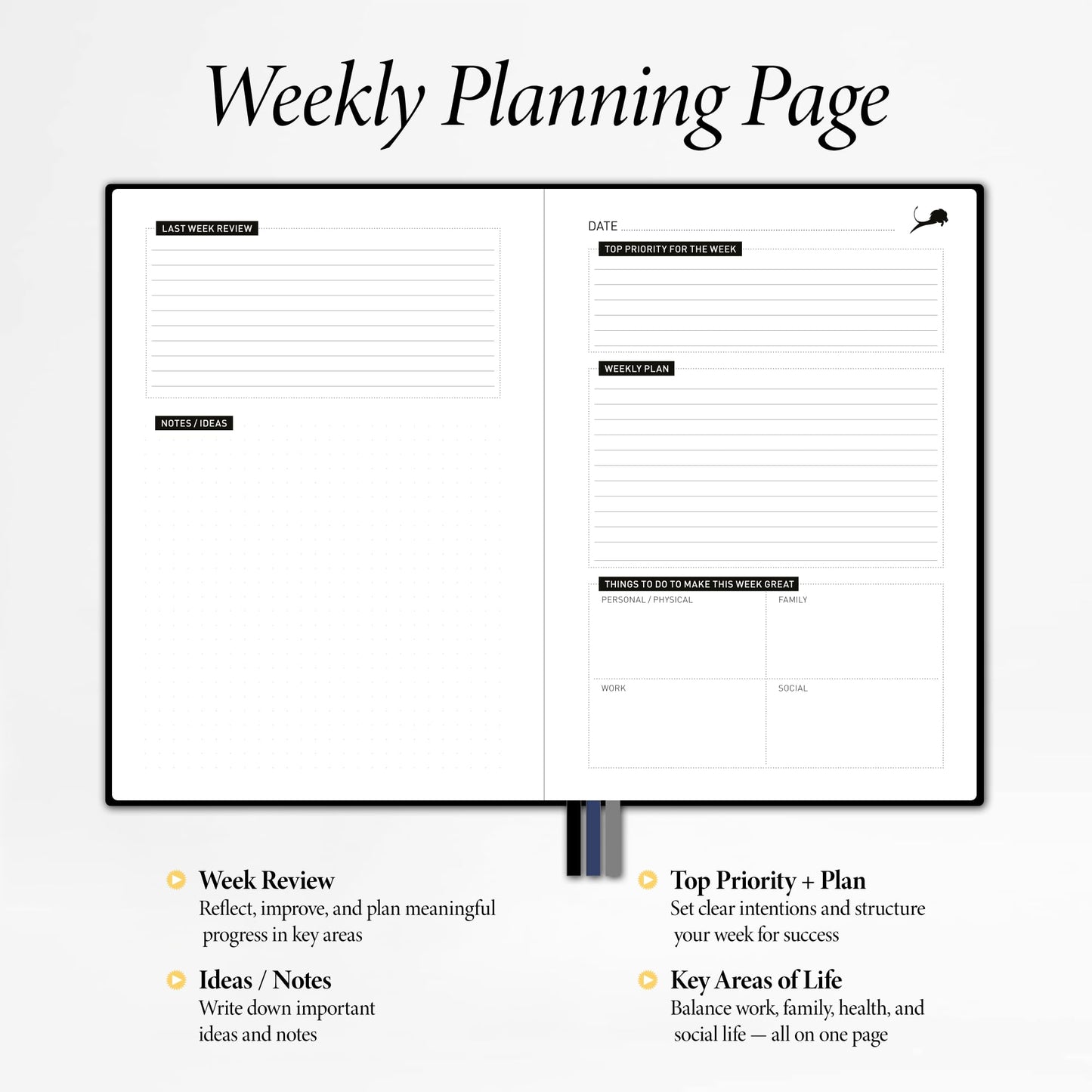 Daily Planner, Calendar & Life Organizer to Improve Time-Management, Productivity & Happiness | Vegan Leather Hardcover Notebook with Blank Dates, Undated 6 Months Hourly Planner for Men & Women, 24 Hour Agenda (Black)