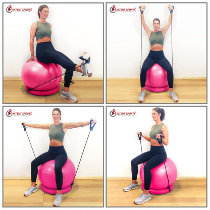 INTENT SPORTS Yoga Ball Chair – Stability Ball with Inflatable Stability Base & Resistance Bands, Fitness Ball for Home Gym, Office, Improves Back Pain, Core, Posture & Balance (65 Cm)