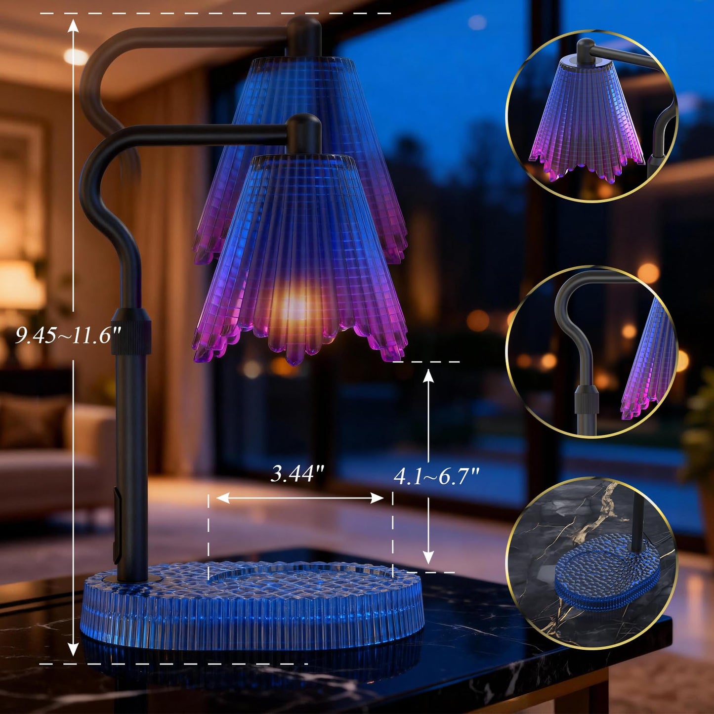 WYghyronic Candle Warmer Lamp with Timer & Dimmable 4-Level Brightness - Adjustable Height,for New Home Bedroom, Gifts for Women(Blue)