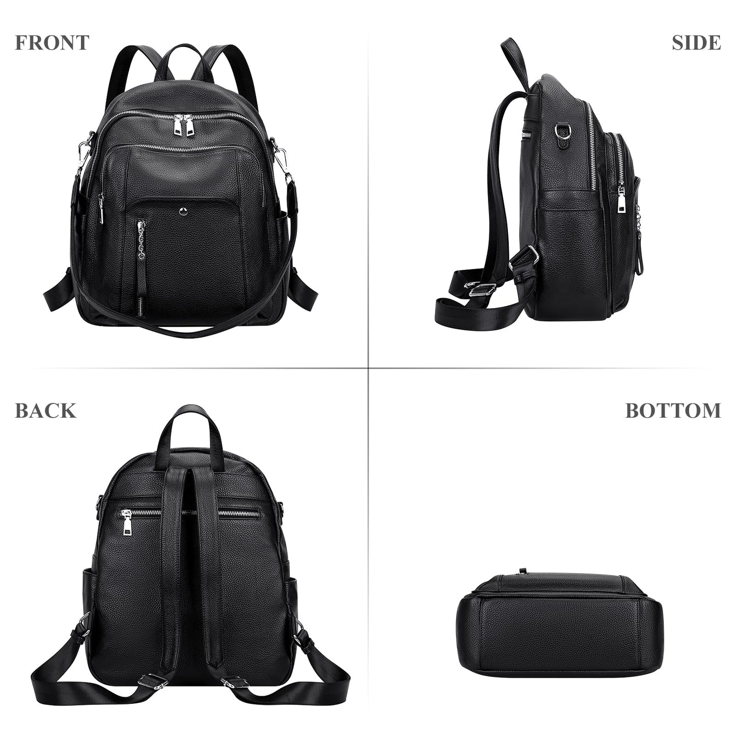 ALTOSY Fashion Genuine Leather Backpack Purse for Women Shoulder Bag Casual Daypack Medium(S9 Black New)