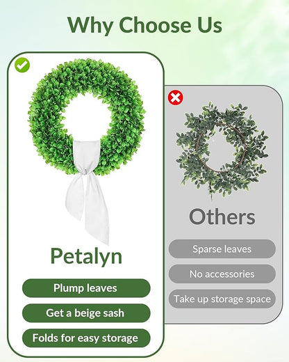 20 inch Artificial Boxwood Wreath for Front Door, Greenery Spring Summer Wreath for All Seasons with Sash，St Patrick's Day Decoration, Farmhouse, Garden, Wedding, Indoor & Outdoor