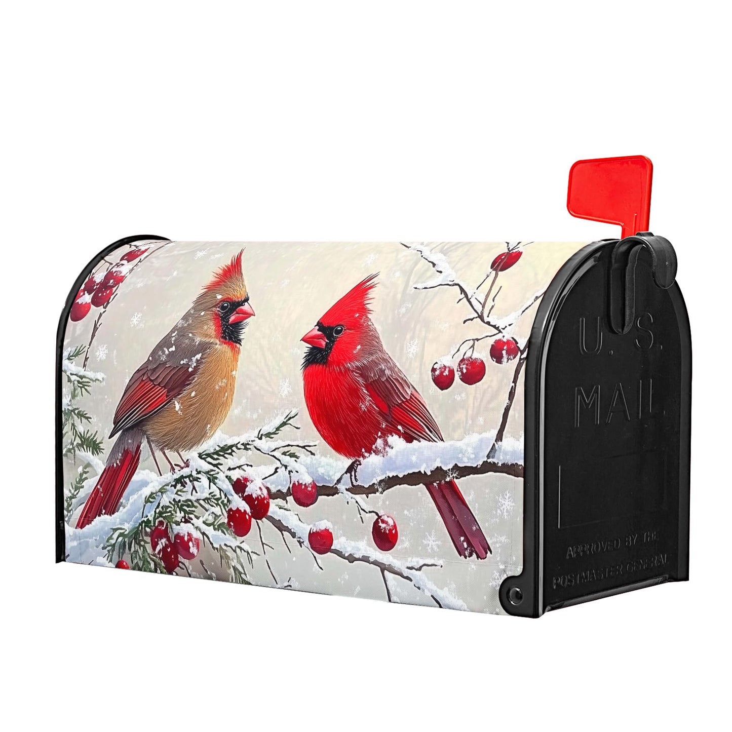 Kawani Winter Mailbox Cover Christmas Birds Holly Berry Branches Snow Mailbox Covers Magnetic Standard Size 21x18 Inch Winter Xmas Holiday Post Letter Box Cover for Garden Yard Decor