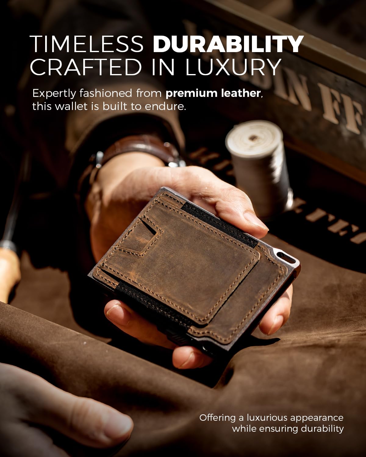 LORZOR Slim Tactical Wallet for Men- Minimalist Front Pocket Full Grain Leather Wallet for 10 Cards, RFID Blocking Aluminum Cardholder, Smart Pop Up Card Case, Money Clip, Gift Boxed(DistressBrown)