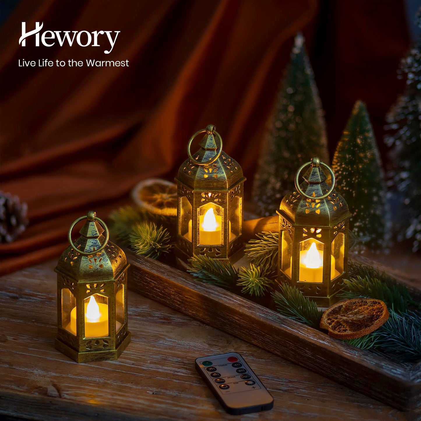 Hewory Mini Lanterns with Remote Control: Set of 10 Gold Decorative Lanterns for Centerpeces - Holiday Party Decoration for Wedding, Ramadan, Diwali, Halloween, Christmas