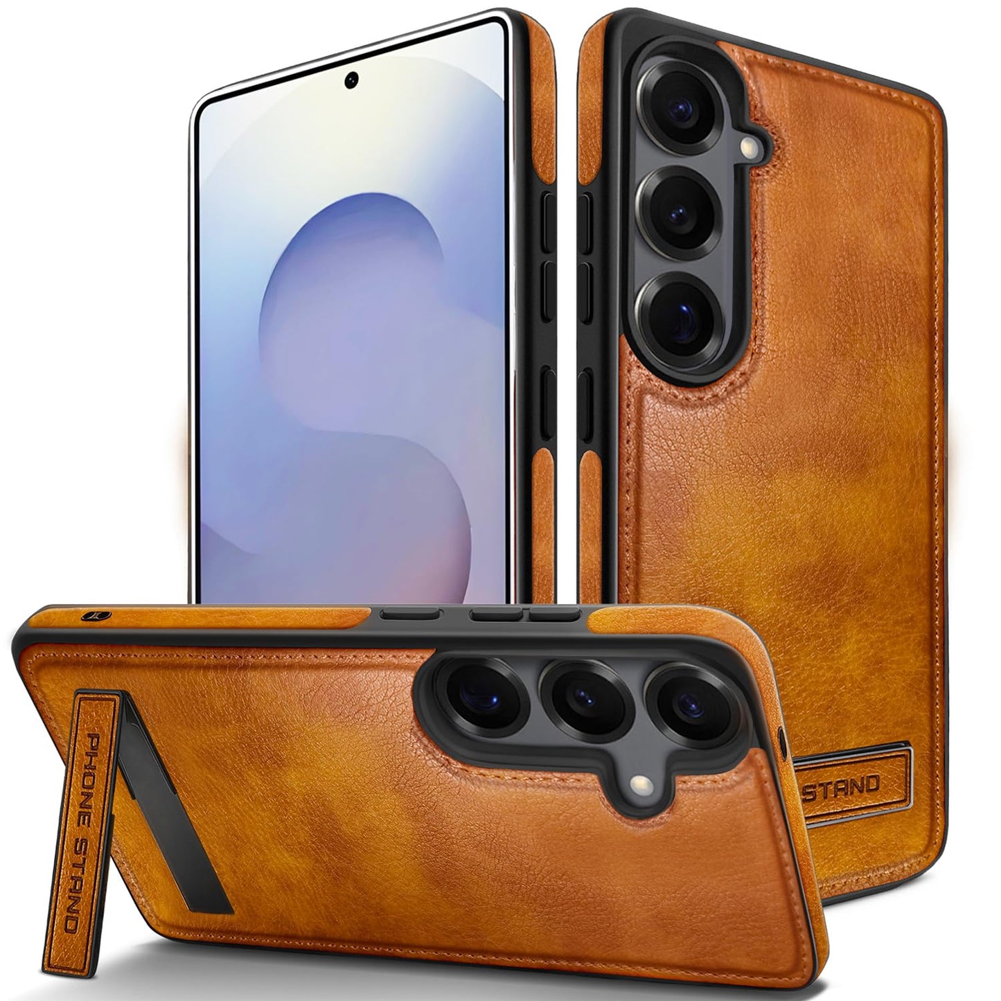 KSELF Leather Case with Stand for Samsung Galaxy S26 Case, Protective Soft Grip Luxury Cover for Men, Protective Slim Kickstand Shockproof Phone Cases Compatible with S26 6.3", Brown