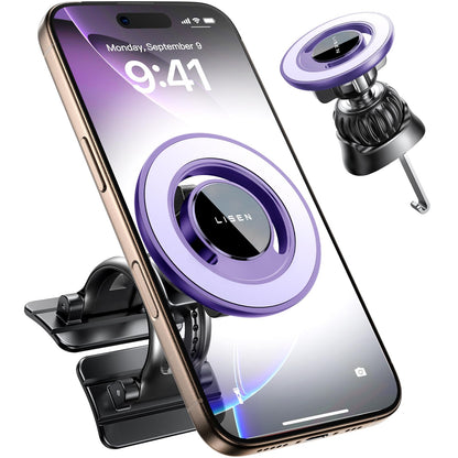 LISEN for MagSafe Car Mount [360° Rotation] Magnetic Phone Holder for Car Vent Phone Mount, Hands Free Phone Mount for Car Accessories, Phone Car Mount for iPhone Includes Vent/Dashboard Mount, Black