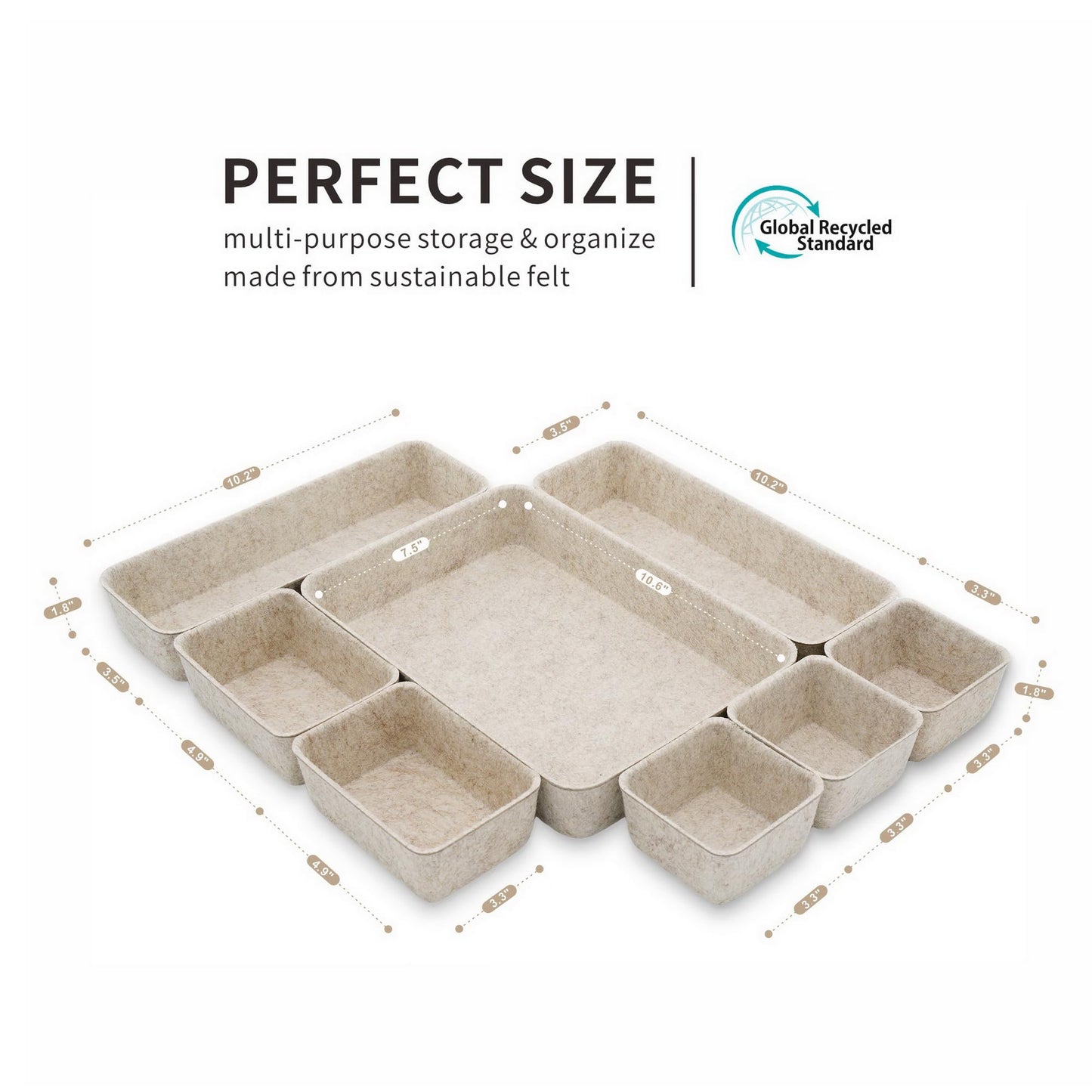 Welaxy Desk Drawer Organizer Tray, 8-Piece Beige Office Storage, Nordic Minimalist Lifestyle (Oatmeal)