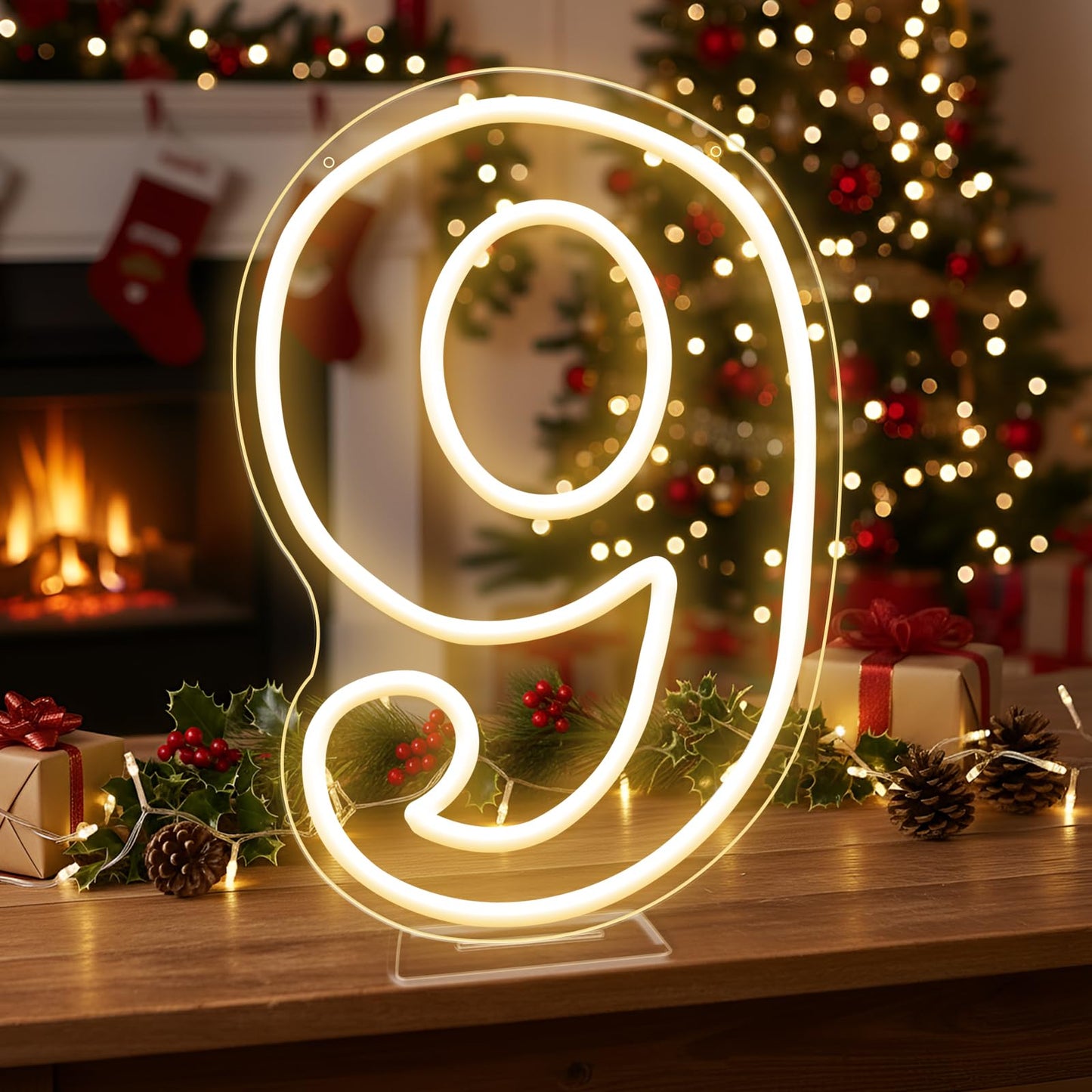 RUMONZS LED Acrylic Light up Number, Decorative Transparent Light up Letters USB Powered Big Number Sign Light for Birthday, Night Light, Party, Anniversary, Christmas, Home Decor, Wedding 11.8'' (number9)