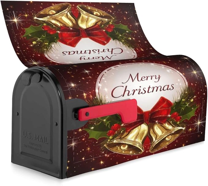 Festive Magnetic Mailbox Cover Christmas Bell Pattern Outdoor Mailbox Protector Holiday Seasonal Decorative Garden Yard Home Standard Size 21 x 18 Inch