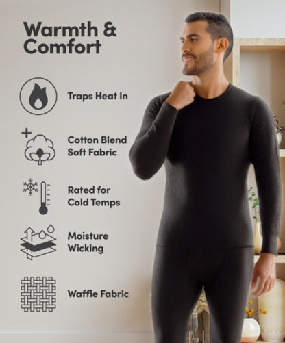 Fruit of The Loom Men's 3-Pack Recycled Waffle Thermal Underwear Bottom, Black/Black/Greystone Heather, X-Large