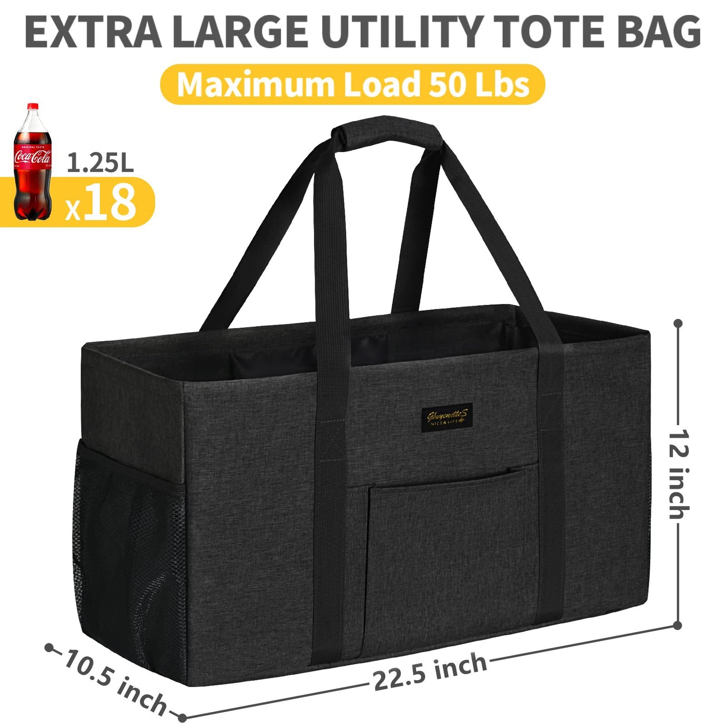 GhvyenntteS Extra Large Utility Tote Bag, Stand Up Utility Tote with Metal Wire Frame & Hard Bottom Board, Reusable Grocery Bags With Handles, Extra Large Beach Bag, Collapsible Car Tote