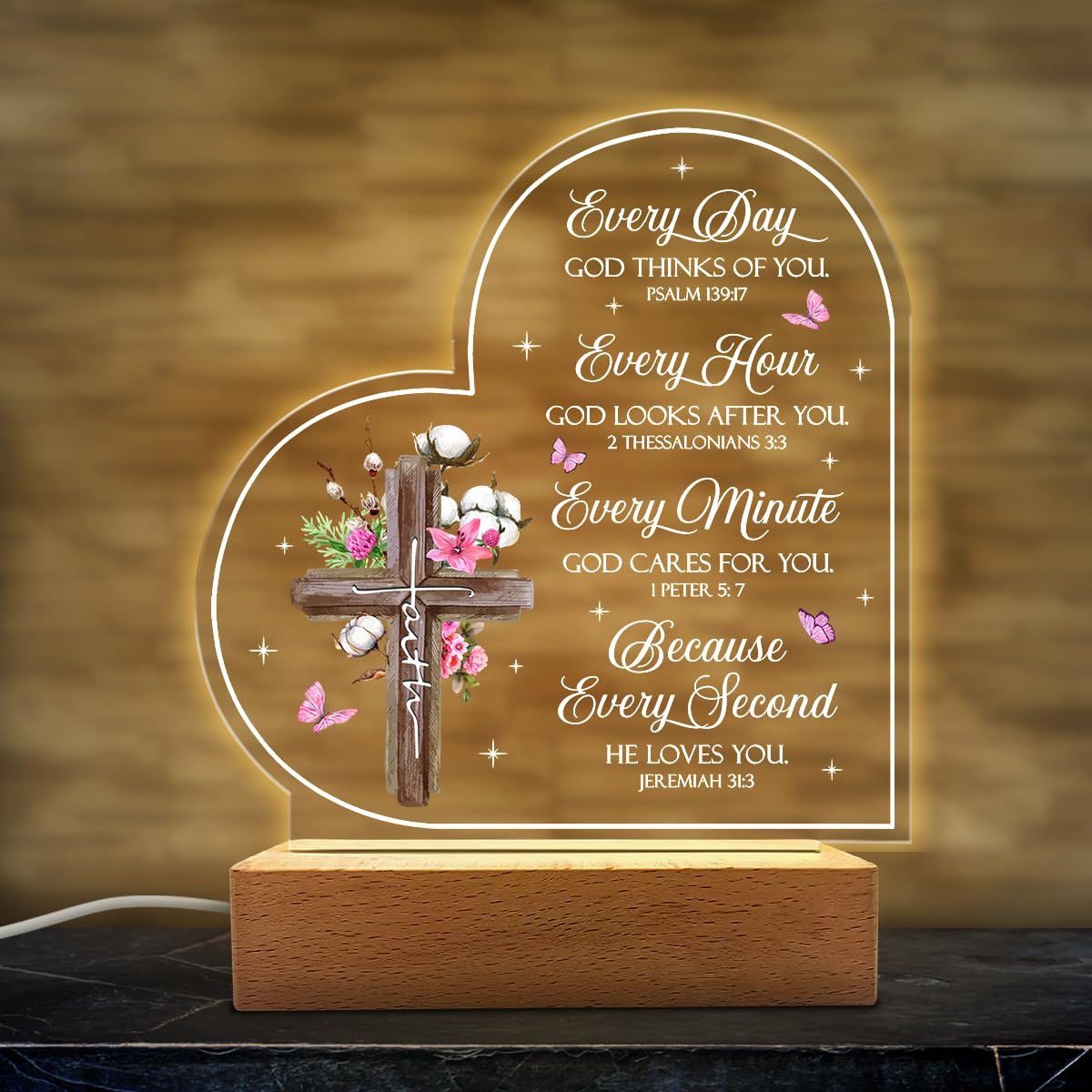SANDJEST Acrylic Night Light - Christian Gifts for Women - Bible Verse Inspirational Gifts - Religious Decor for Birthday, Christmas