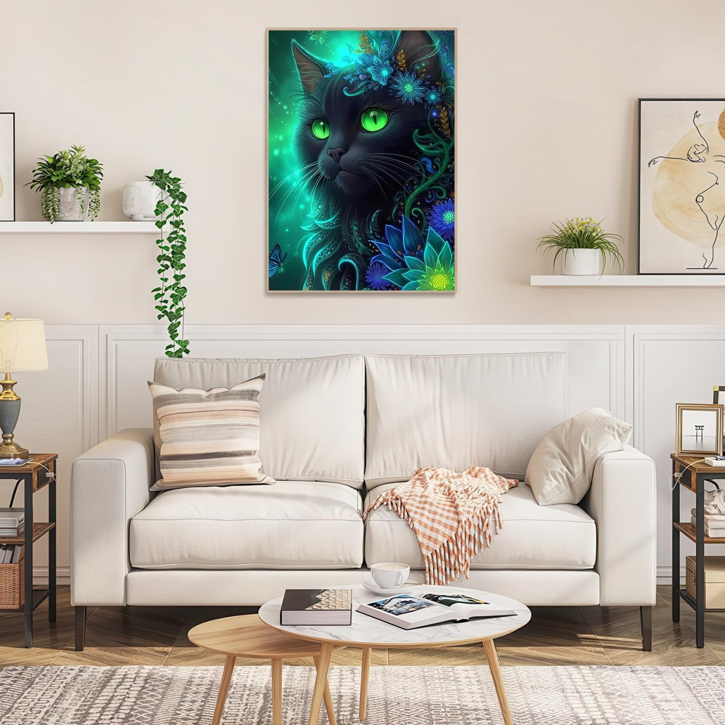 1000 Piece Jigsaw Puzzle, Magical Black Cat with Glowing Green Eyes