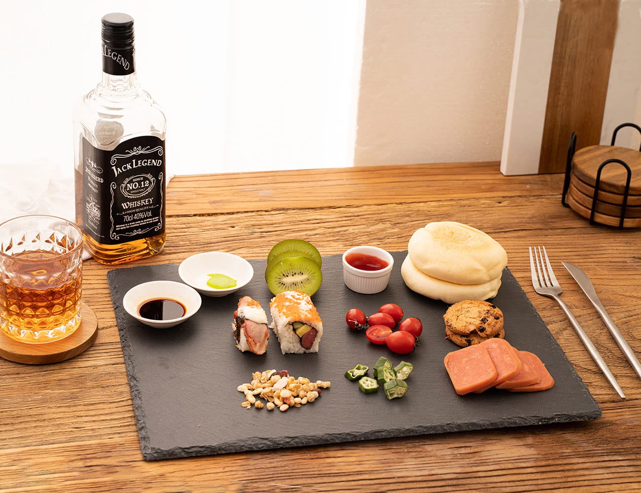WLWNWFT 2 Pcs 16x12in Large Slate Cheese Boards Slate Board, Cheese Tray Serving Tray Serving Stone Tray Platter Pacemat with 2 Chalks Christmas