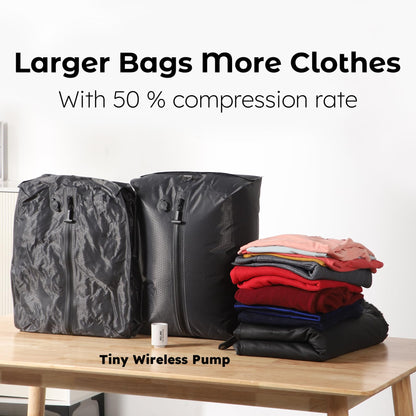 Relime Vacuum Bags for Travel Luggage with Wireless Pump, Revolutionary Reusable Compression Bags for Carry On Suitcases and Backpack, Vacuum Seal Packing cube for Cloth Packing (2PC + PUMP)