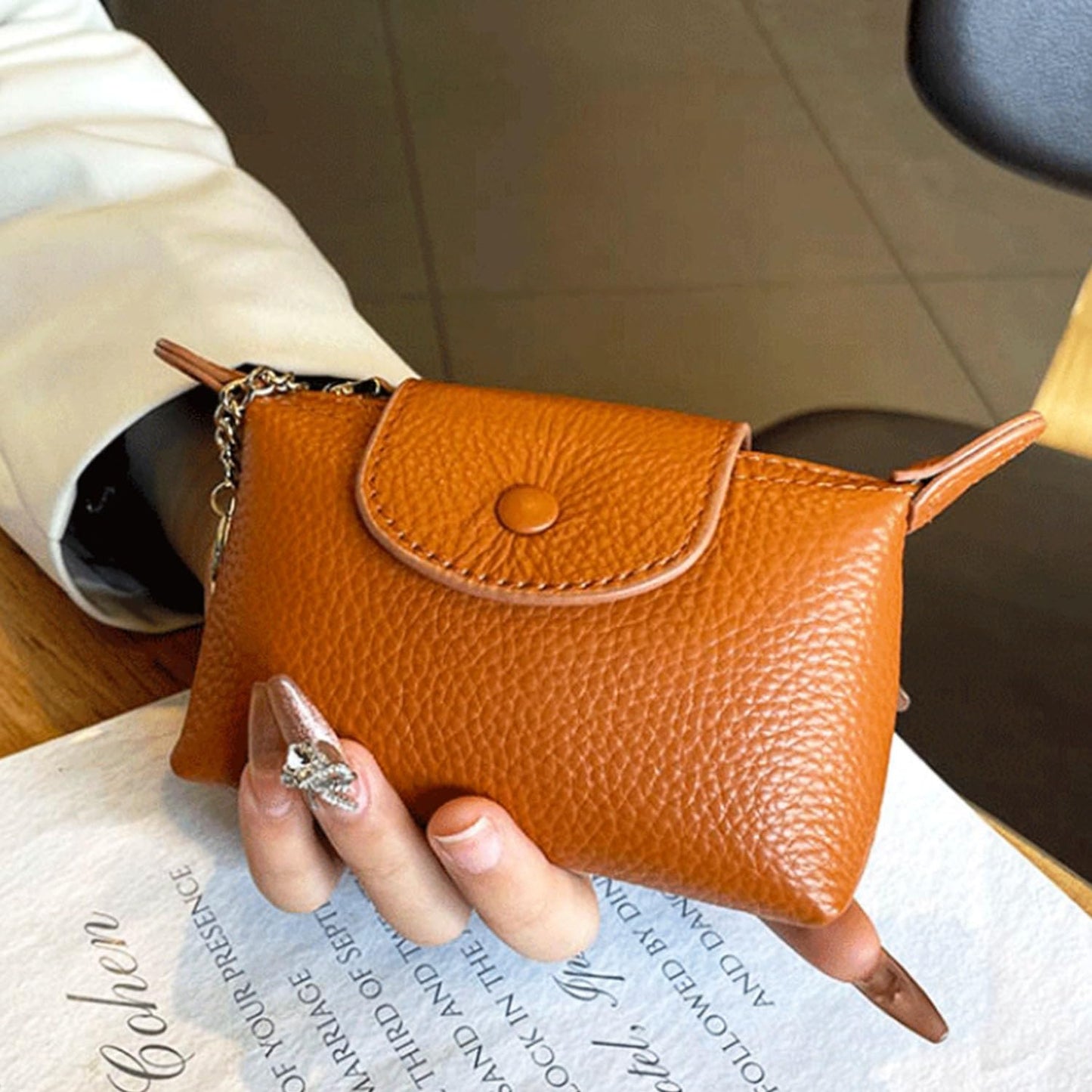 BDHRKTE Small Genuine Leather Coin Purse with Keychain, Earth Yellow Zipper Change Pouch for Women, Soft Mini Wallet Organizer for Cash Coins Cards, Compact Keychain Wallet for Purse Backpack