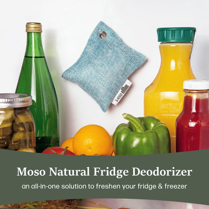 Moso Natural Fridge Deodorizer Odor Eliminator, Bamboo Charcoal Refrigerator & Freezer Air Purifying Bag, More Powerful than Baking Soda Fridge Odor Absorber (3 Pack)