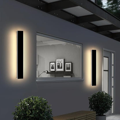 Mikeru 23.6" 2Pack Outdoor Wall Sconce 3000K Warm White - IP65 Waterproof Black Exterior Light, Hardwired Wall Mounted Fixture for Porch, Patio & Entryway | Non-Dimmable Weatherproof Design
