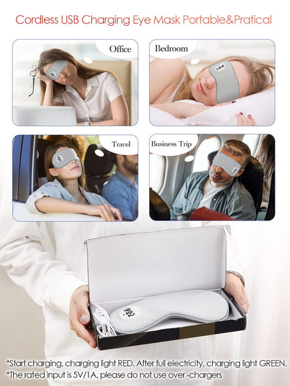 SandKing Cordless Heated Eye Massager with Cooling Eye Pad, Vibrating Heating Sleeping Mask for Men Women Kids -USB Charing Heated Eye Mask Electric for Dry Eyes, Relax,Travel (Blue)