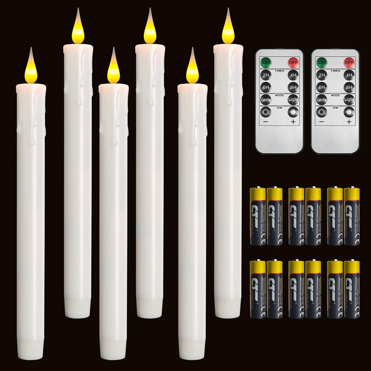 Pierty Flameless Taper Candles with Remote Control, Battery-Operated LED Warm Light 3D Wick Lamp Window Decor Candles, 6-Pack, Christmas Home Decor, Wedding Decorations.
