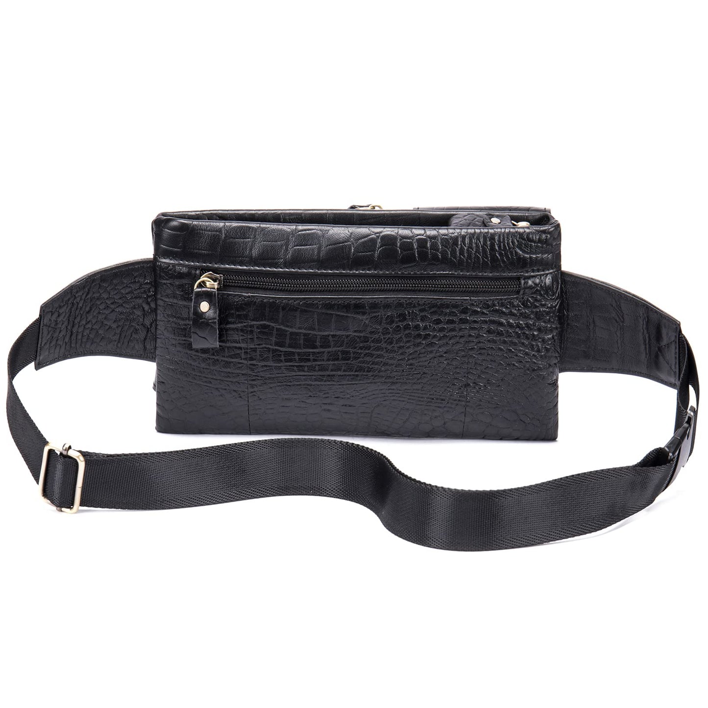 Mens Fanny Pack, Rugged Genuine Leather Waist Bags for Men Bumbag Waist Pack for Hands-free Crocodile Black