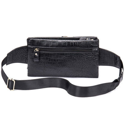 Mens Fanny Pack, Rugged Genuine Leather Waist Bags for Men Bumbag Waist Pack for Hands-free Crocodile Black