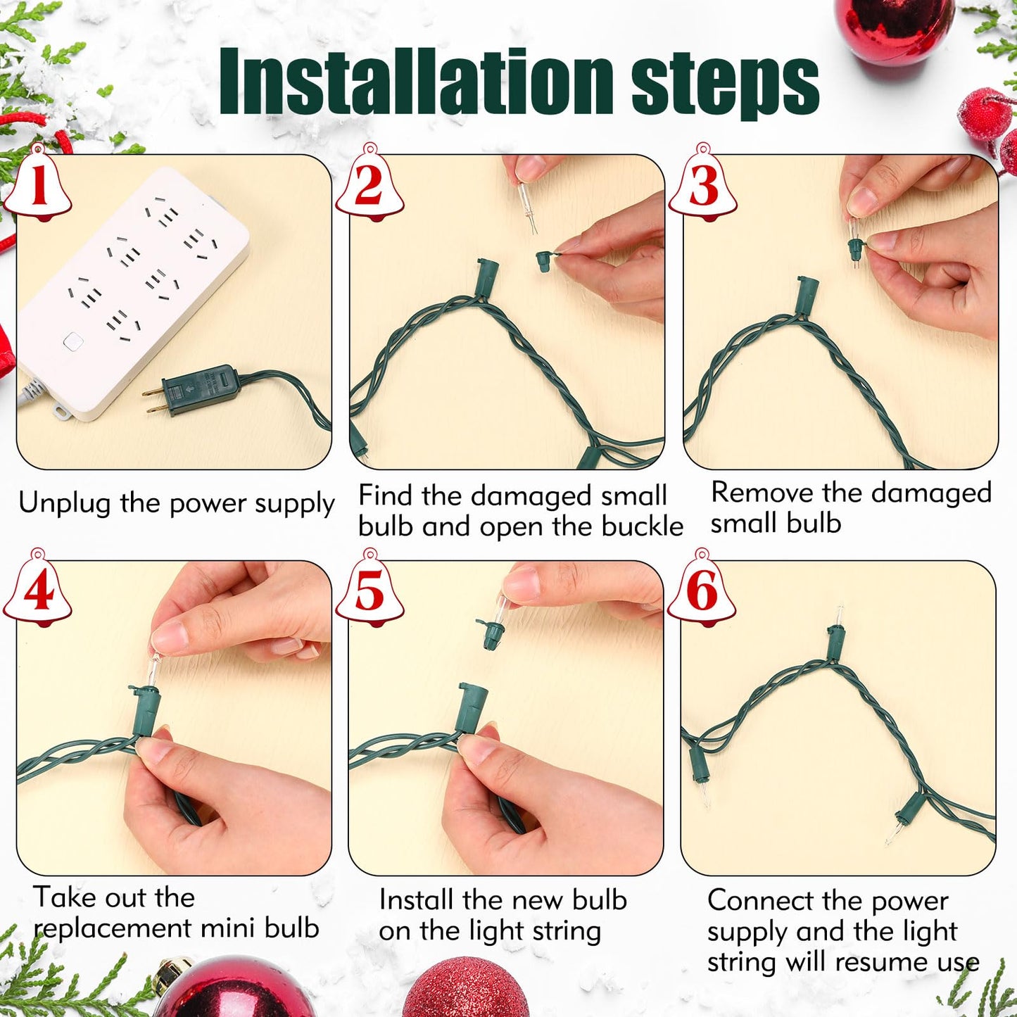Mudder 60 Count Christmas Replacement Mini Light Bulbs with Base Christmas Tree Incandescent Wire String Lights Replacement Bulbs for Xmas Indoor Outdoor Decoration(Warm White,12Vx0.08A)