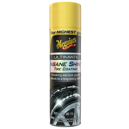 Meguiar's G190315 Ultimate Insane Shine Tire Coating, gives a Finish that Creates a Lasting Wet-Look for a Classic Black Shine, Easy to Use, No Hassle, No Mess, Ultimate Protection, 15 Oz Aerosol Can